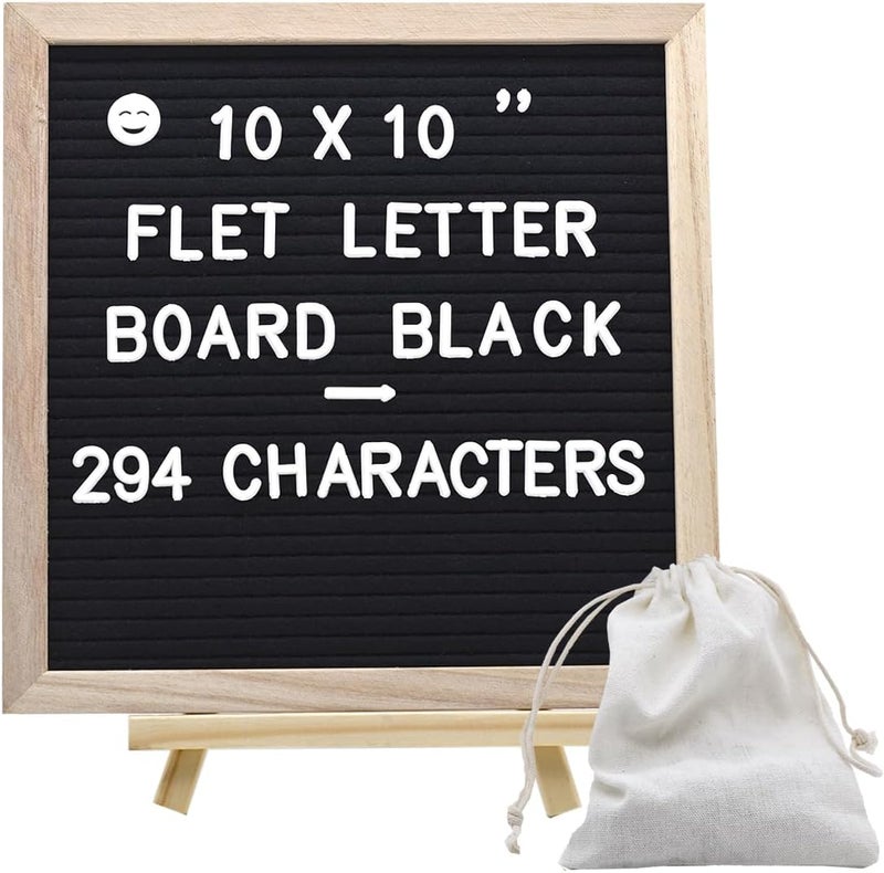 INTOMYTH Felt Letter Board with 294 Letters, Storage Bag and Stand, First Day of School Board, 10x10 Inches, Changeable Message Board with Wooden Frame and Wall Mount Hook (Black) - Image 1